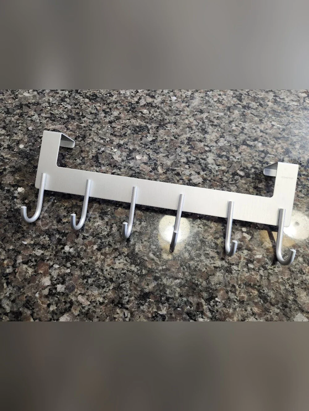 Brushed Silver Over-the-Door 6 Hook Rack - Modern Wall Organizer
